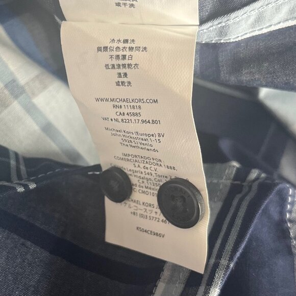 Michael Kors Button Front Shirt Mens Small Blue New Plaid Classic Fit - Picture 9 of 11